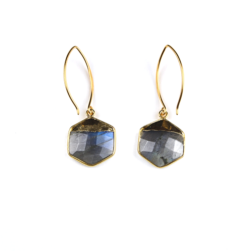 Mia Gold Labradorite Hexagon Earrings