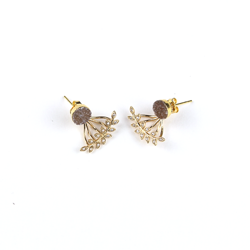 Lily Druzy Studs with Gold Diamond Ear Jackets