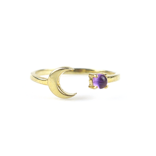 Amethyst Crescent Moon Ring